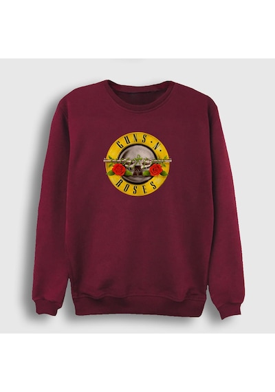 Presmono Unisex Logo Guns N' Roses Sweatshirt Bordo