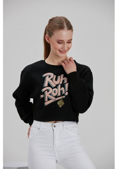 Meecy Kadın Siyah Baskılı Sweatshirt Siyah Siyah