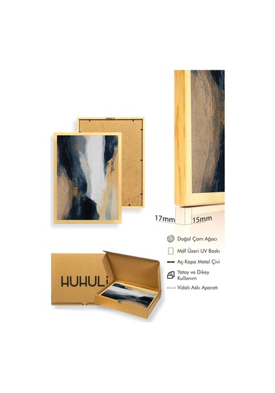 Doğal Ahşap Çerçeveli Soyut Desenli Tablo - Canlı Tonlar Huhu1330