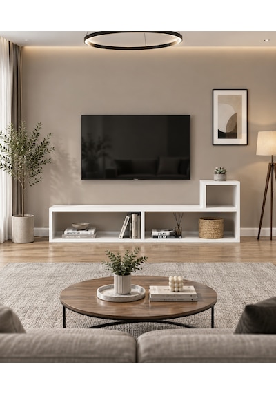 Oslo Beyaz Modüler Çok Amaçlı Raf Ünitesi Tv Ünitesi Kitaplık Konsol Dekoratif Düzenleyici