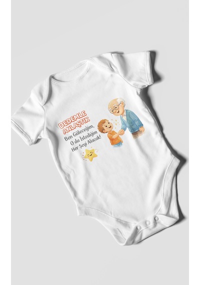 Morivokids Dedeye Özel Kısa Kollu Bebek Body %100 Pamuk Beyaz