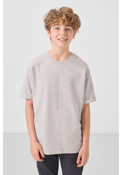 Tommylife Taş Pamuklu Yumuşak Dokulu Oversize Baskılı Erkek Çocuk T-shirt - 11301 Taş