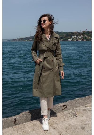 Pastelastore %100 Pamuk Gabardin Uzun 110cm Astarlı Kemerli Kadın Trençkot 1111 Haki Pastelastore %100 Pamuk Gabardin Uzun 110cm Astarlı Kemerli Kadın Trençkot 1111 Haki