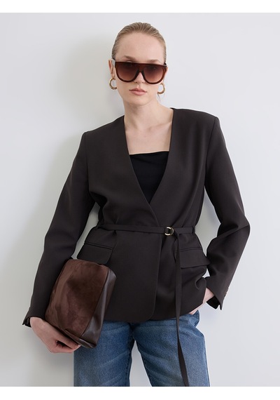 Lcw Studıo Kahverengi Beli Kemerli Kadın Blazer Ceket