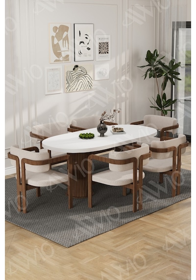 Avvio Arion Serisi Bohem Ayak 6'lı Tokyo Metal Demonte Sandalye 80x160 Masa Sandalye Takımı Beyaz Masa Sandalye Kahve Kumaş Krem Avvio Arion Serisi Bohem Ayak 6'lı Tokyo Metal Demonte Sandalye 80x160 Masa Sandalye Takımı Beyaz Masa Sandalye Kahve Kumaş Krem