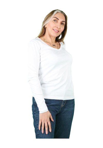 Kadın Cotton V Yaka Uzun Kollu Tişört 001