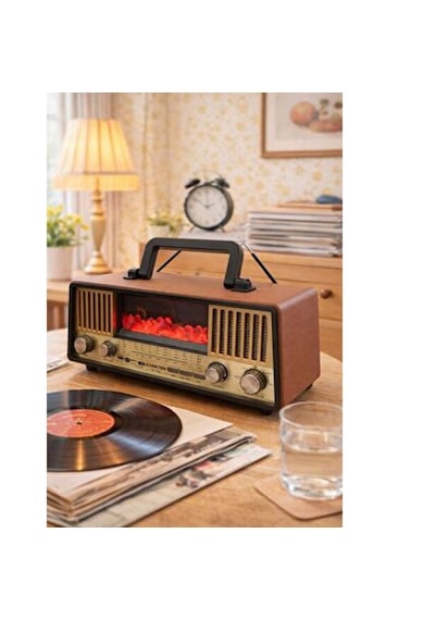 Bluetooth Fm Solar Panel Nostaljik Radyo-2 Farklı Alev Efekt Modu Çift Radyo Anten Sd Kart Usb Girş