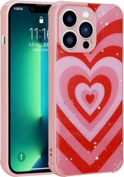 Apple Uyumlu iPhone 13 Pro Max Kılıf Simli Desenli Kamera Korumalı Parlak Zore Popy Kapak Kalp