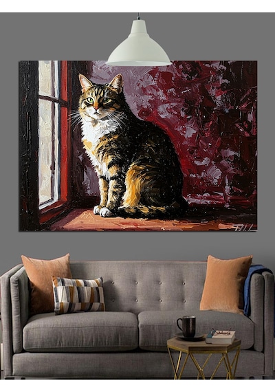 Kedi Pencere Kenarı Duruşu Dekoratif Kanvas - Mdf Ahşap Tablo