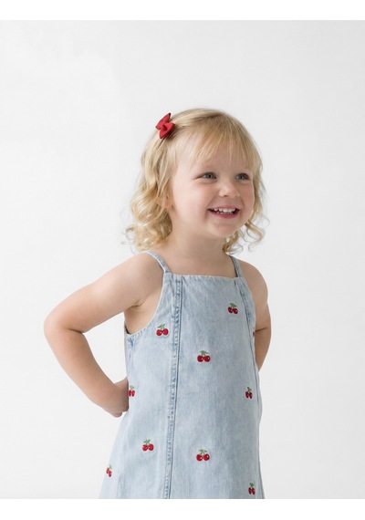 Koton Çilek Detaylı Kare Yaka Askılı Denim Elbise Lıght Indıgo 6smg80008ad Açık Mavi