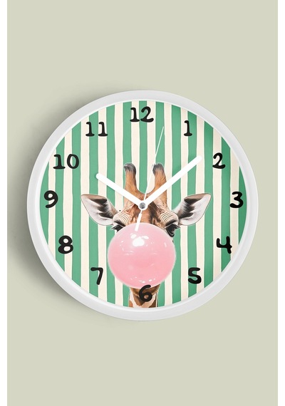 Zürafa Tasarım Modern Çocuk Odası Duvar Saati - 25cm - Önü Camlı Beyaz Kasa - Sessiz Mekanizma-jh0861 Beyaz