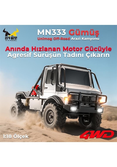 Mn Model Mn333 1/18 Mercedes Unimog U4000 4wd Rc Crawler Offroad Uzaktan Kumandalı Araba Arazi Aracı Model Car Truck Rtr Gümüş Mn-333 +dahili Işık Seti Mnmodel/mn333-sılver