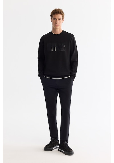 Avva Erkek Siyah Bisiklet Yaka Pamuklu Baskılı Elastan Regular Fit Sweatshirt A42y1215