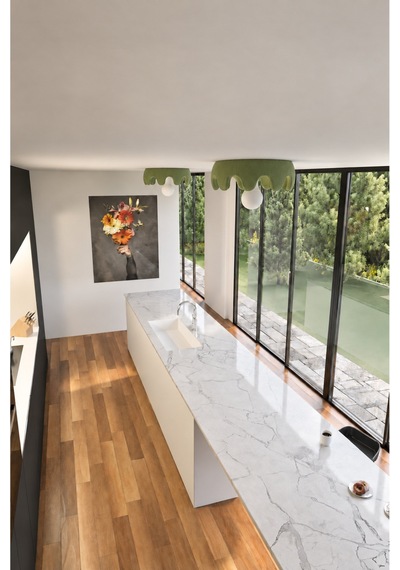 Modern Tekli Avize, Dalgalı Kenarlı Beton Dokulu Plafonyer Avize Yeşil