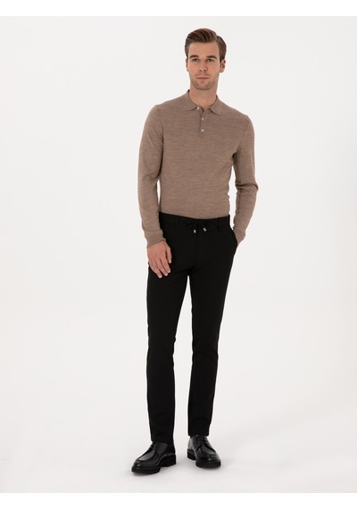 Cacharel Siyah Slim Fit Beli Bağcıklı Kanvas Pantolon
