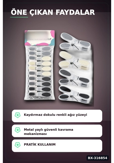 Silikon Ağızlı Şeffaf Plastik Çamaşır Mandalı - Bas Aç Mekanizmalı Renkli Mandal Bx-316854 Diğer