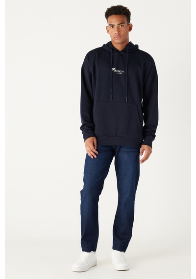 Ac&Co / Altınyıldız Classics Erkek Lacı Oversize Bol Kesim Kapüşonlu Pamuklu Baskılı Sweatshirt