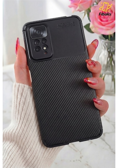 Fibaks Redmi Note 11 Pro/12 Pro 4G Uyumlu Kılıf Karbon Desenli Kamera Korumalı Renk Atmaz Silikon Negro Kapak
