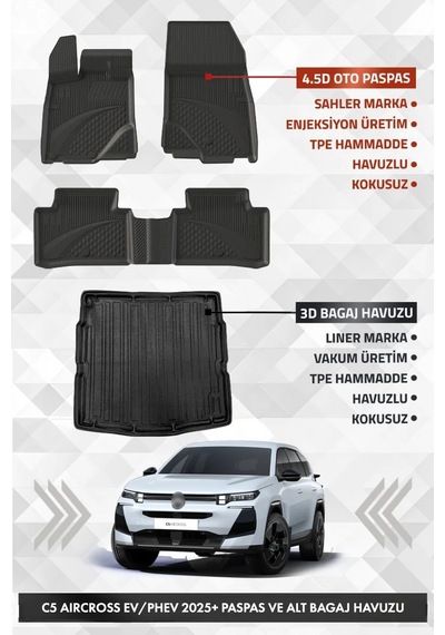 Citroen C5 Aircross Elektrikli/plug İn Hybrid 2025+ Uyumlu 4.5d Sahler Premium Havuzlu Paspas Ve Lin