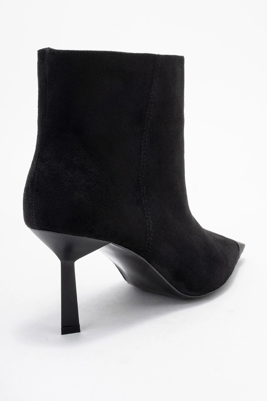 Luvishoes Luvi Shoes Rassel Siyah Süet Mat Burunlu Kadın İnce Topuklu Bot Siyah Süet