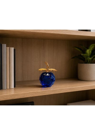 Kristal Cam Elma Biblo Orta Boy Gold Detaylı Modern Dekoratif Masa Üstü Süsü 8 X 6