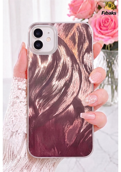 Fibaks iPhone 11 Uyumlu Kılıf Tüy Ebru Desenli Darbe Emici Rose Renkli Silikon Koruyucu Kapak