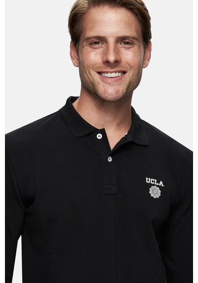 Ucla Maxwell Siyah Polo Yaka Baskılı Standard Fit Erkek Sweatshirt Siyah