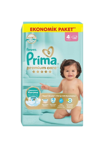 Prima Bebek Bezi Premium Care 4 Numara 46'lı 9-14 Kg Ekonomik Paket - 4 Adet Tarı