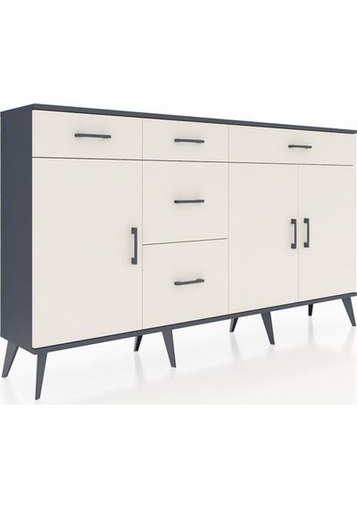 Arges Konsol 2 Raflı 5 Çekmeceli 3 Kapaklı 176x30x99 Antrasit-aytaşı Aytası - Antrasıt