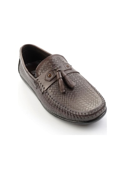Kahve Baskılı Hakiki Deri Erkek Loafer Ayakkabı E01697032503 Kahve