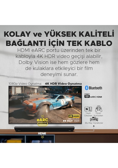 Oxs S5 Dolby Atmos   3.1.2 Soundbar - HDMI eARC, Dahili Subwoofer, Bluetooth, Çok Kablolu Bağlantı