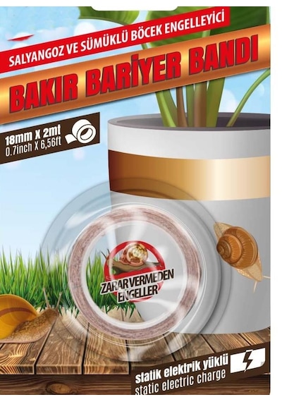 Salyongoz ve Sümüklü Böcek Engelleyici Statik Elektirik Yüklü Bakır Bariyer Bandı 18mmx2mt