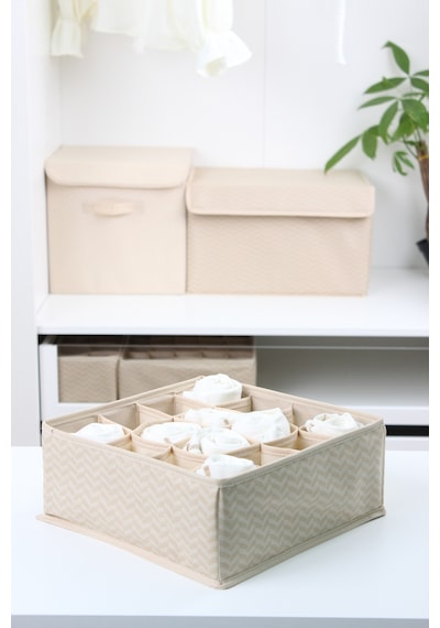 Serstil 16 Gözlü Çekmece İçi Dolap Çorap / İç Çamaşırı Katlanabilir Düzenleyici Organizer Kutu 28x28x12 Cm Martı Bej