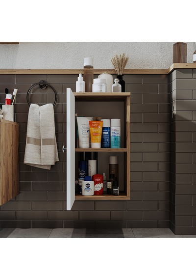 Banyo Dolabı Mat Mdf 60 X 35 Cm Banyo Boy Dolabı Atlantik Çam - Beyaz