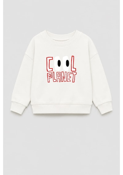 Monila Unisex Çocuk 3 İplik Kumaş Baskılı Pamuklu Sweatshirt Ekru