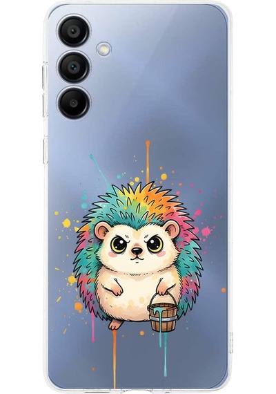 Samsung Galaxy A15 İle Uyumlu Splash Kirpi Tasarımlı Şeffaf Silikon Kılıf Şeffaf