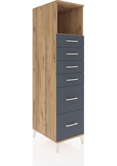 Kronos Dolap Tek Raflı 6 Çekmeceli 44x59x182 Çam-antrasit Atlas Çam