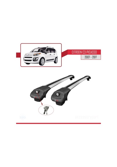Citroen C3 Picasso 2007 - 2017 Arası İle Uyumlu Ace-1 Ara Atkı Tavan Barı Gri