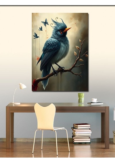 Kanvas Tablo Daldaki Mavi Kuş 50cmx70cm