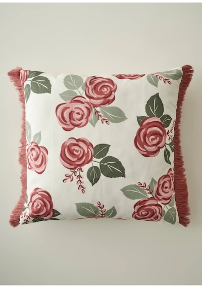 Bella Maison Rose Baskılı Kırlent Kılıfı Krem 43x43 Cm Krem