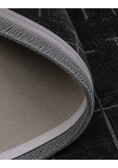 Lotus Bambu Model Altı Kaymaz Yuvarlak Makine Dokuma Halı Antrasitt Çok Renkli