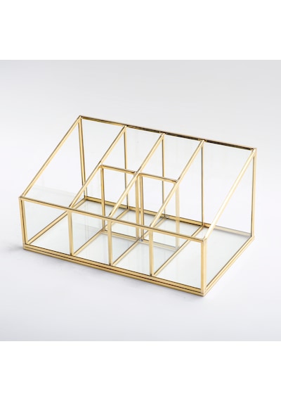 6 Bölmeli Cam Organizer Pirinç & Gold