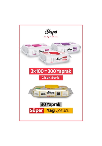 Sleepy Easy Clean Çiçek Serisi&süper Yağ Çözücü Yüzey Temizlik Havlusu&mendili 3x100+30 Beyaz