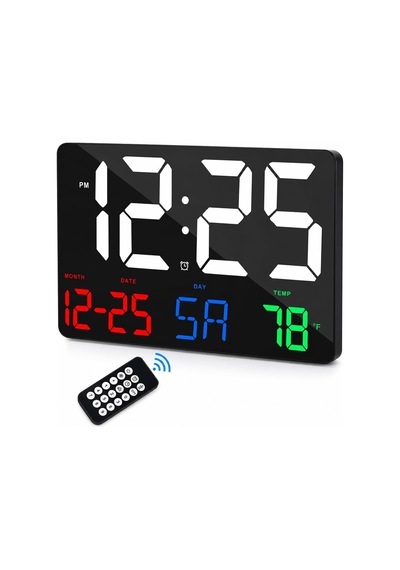 Renkli Led Dijital Duvar Saati 25x16 Cm Büyük Ekran, Siyah Diğer