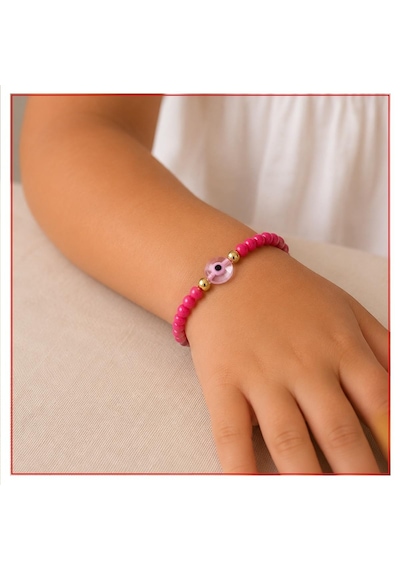 Pembe Renk Boncuk - Nazar Boncuğu Çocuk Bileklik Çok Renkli