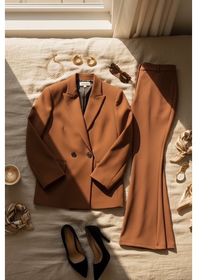 Hanezza Çift Düğmeli Blazer Ceket Plus Size Kiremit - 789093682 Kiremit
