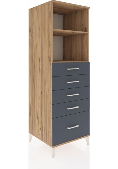 Kronos Dolap 2 Raflı 5 Çekmeceli 60x59x182 Çam-antrasit Atlas Çam