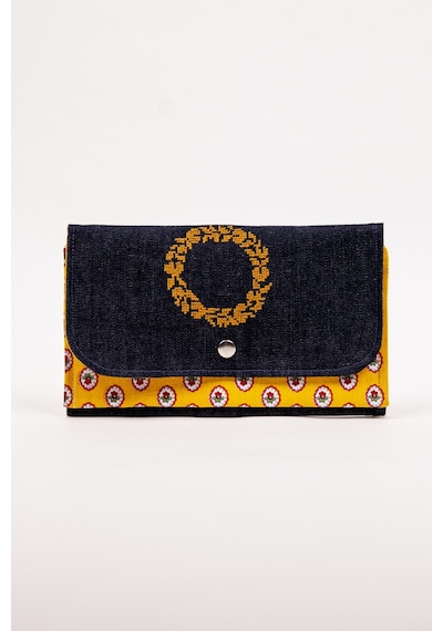 Fabric Craft Bag Kadın Kumaş Cüzdan Nakışlı Lacivert - Sarı