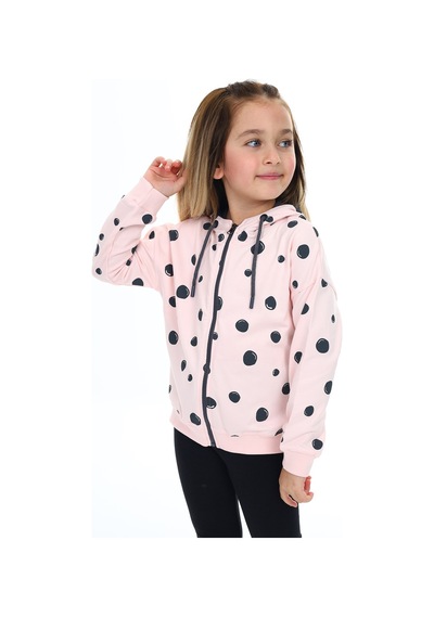 Toontoy Kız Çocuk Baskılı Hırka Pudra