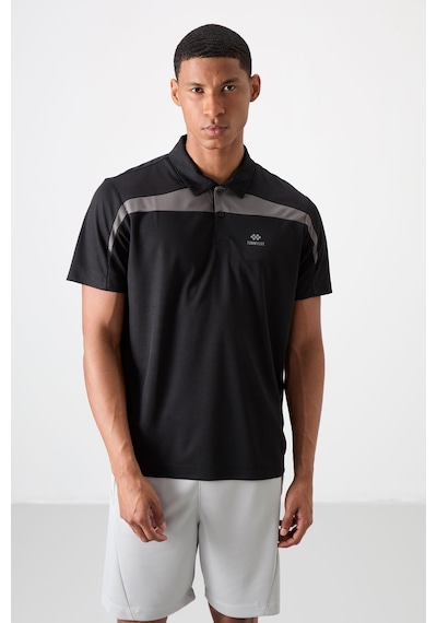Tommy Life Siyah Polyester Nefes Alan Dokulu İnce Esnek Standart Fit Polo Yaka Erkek Performans T-shirt - 8839 Siyah